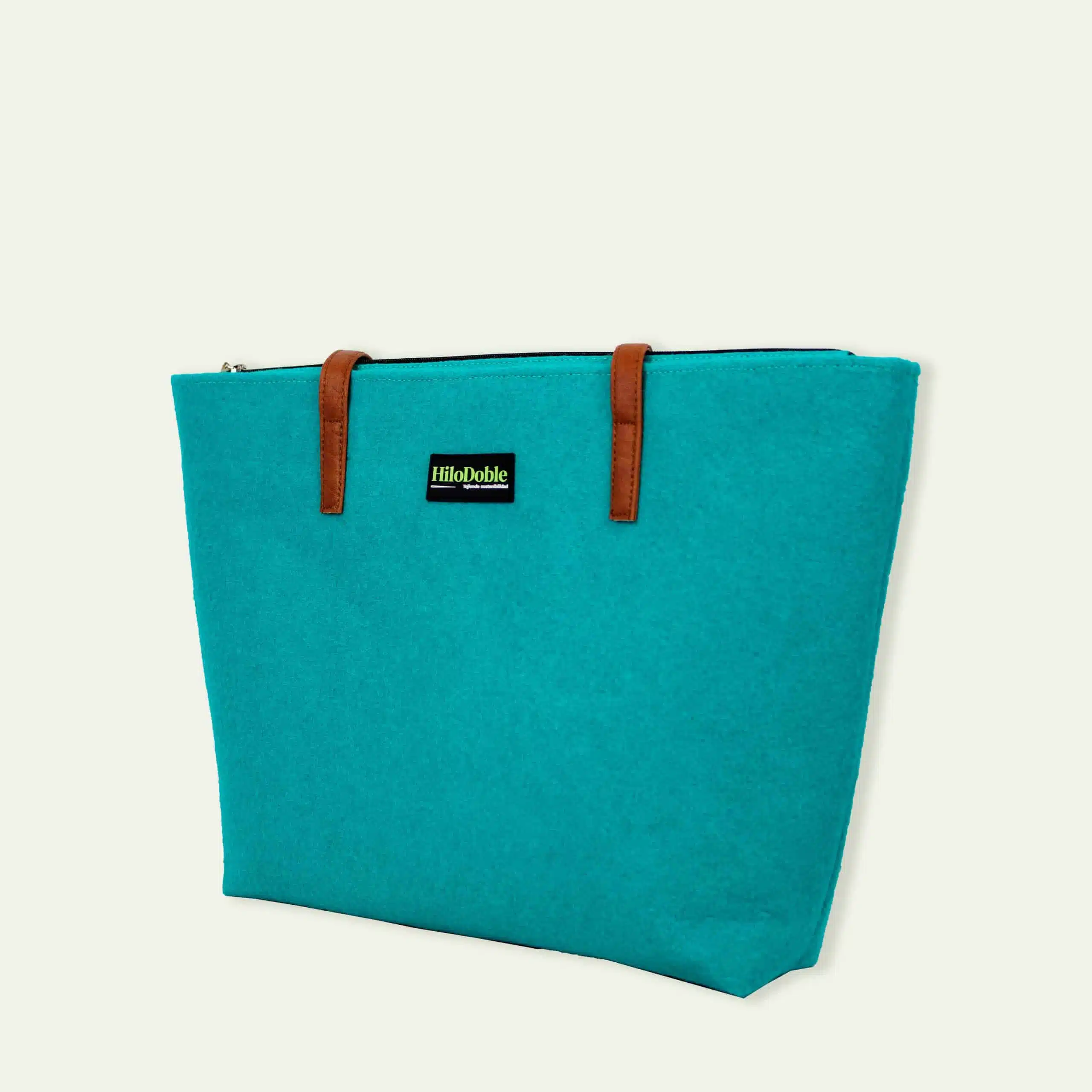 Bolso tote moqueta reciclada verde aguamarina - Imagen 2